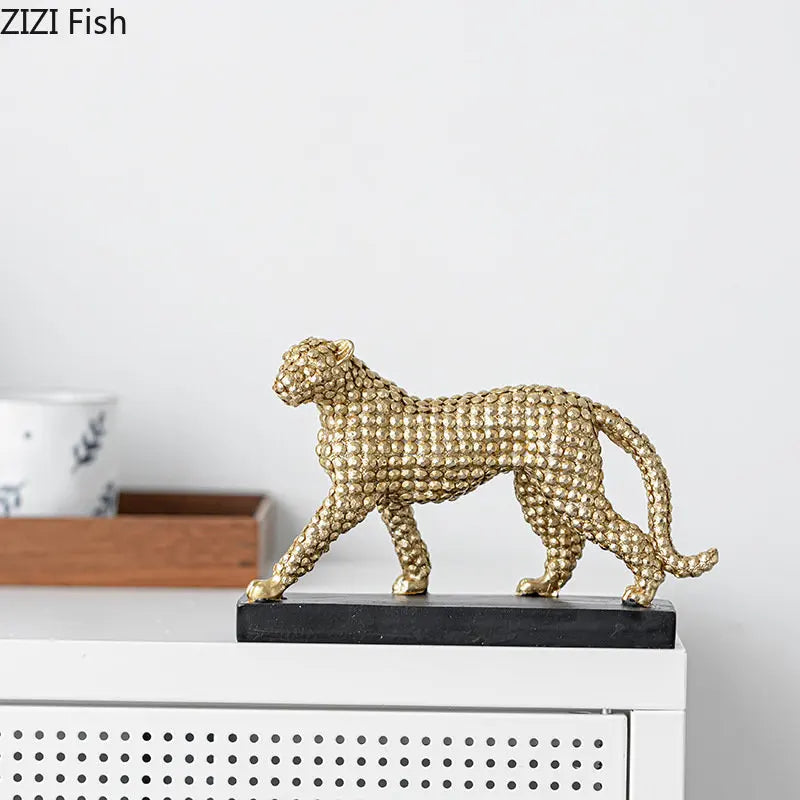 Afralia™ Resin Leopard Cheetah Sculpture - Decorative Imitation Animal Figurine