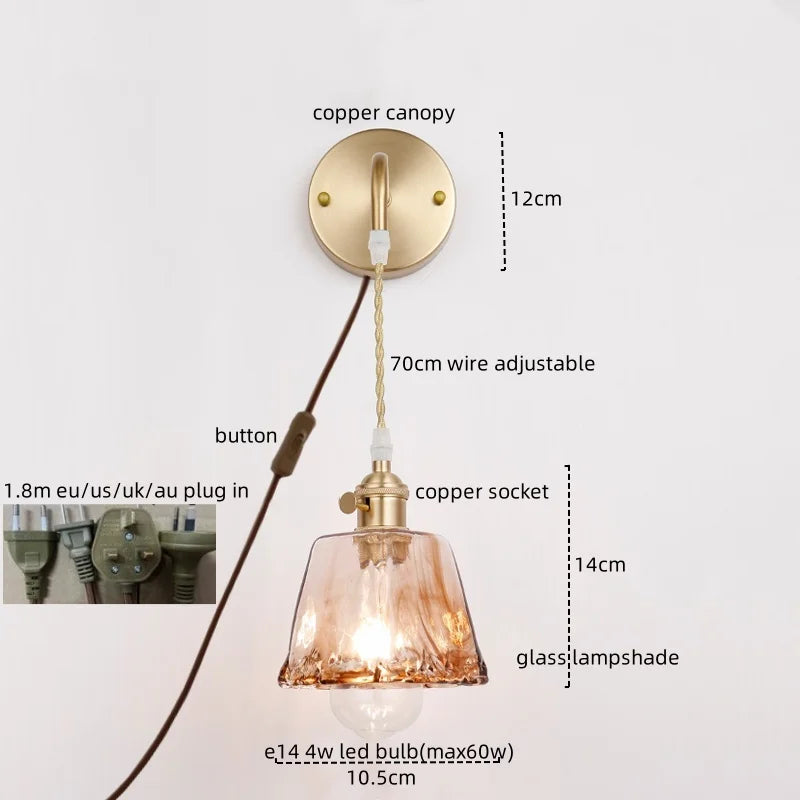 Afralia™ Copper Glass LED Wall Sconce Vintage Style Interior Light