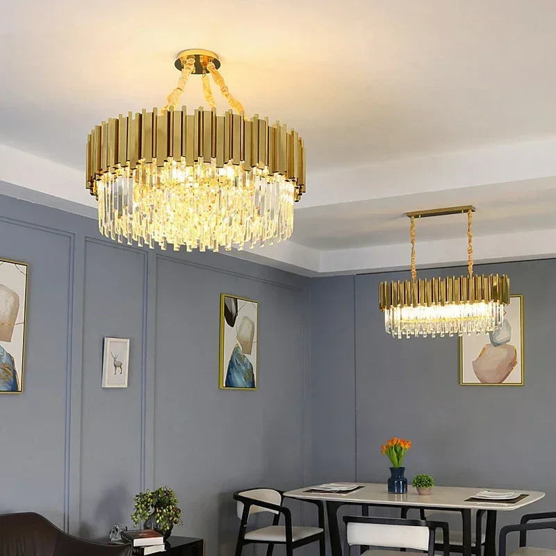 Afralia™ Golden Luxury Chandelier: Elegant Crystal Ceiling Light for Hotel Living Room