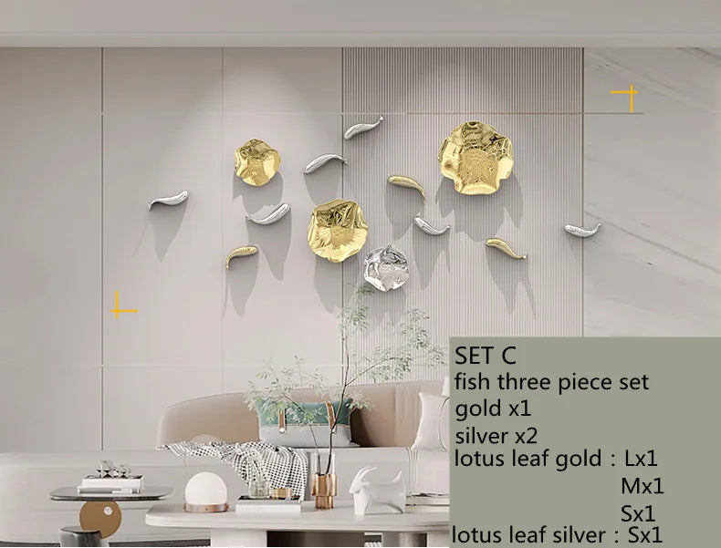 Afralia™ Carp Fish Lotus Leaf Gold Wall Pendant Chinese Bionics Home Decor