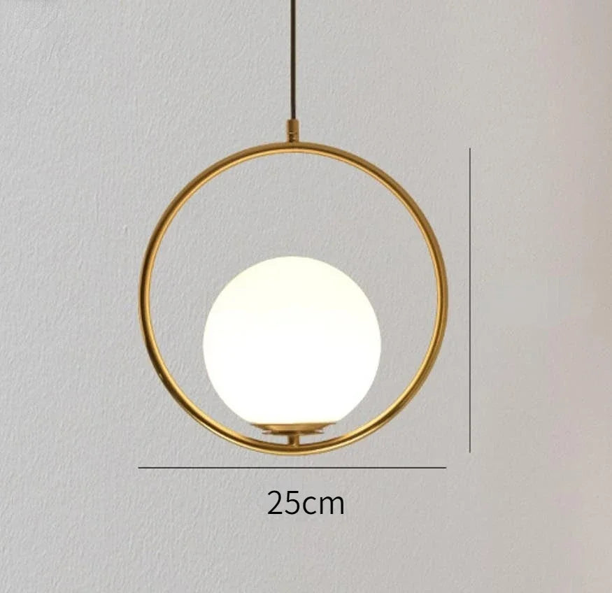 Afralia™ Gold Ring Glass Ball Pendant Light Fixture for Bedroom Living Room.