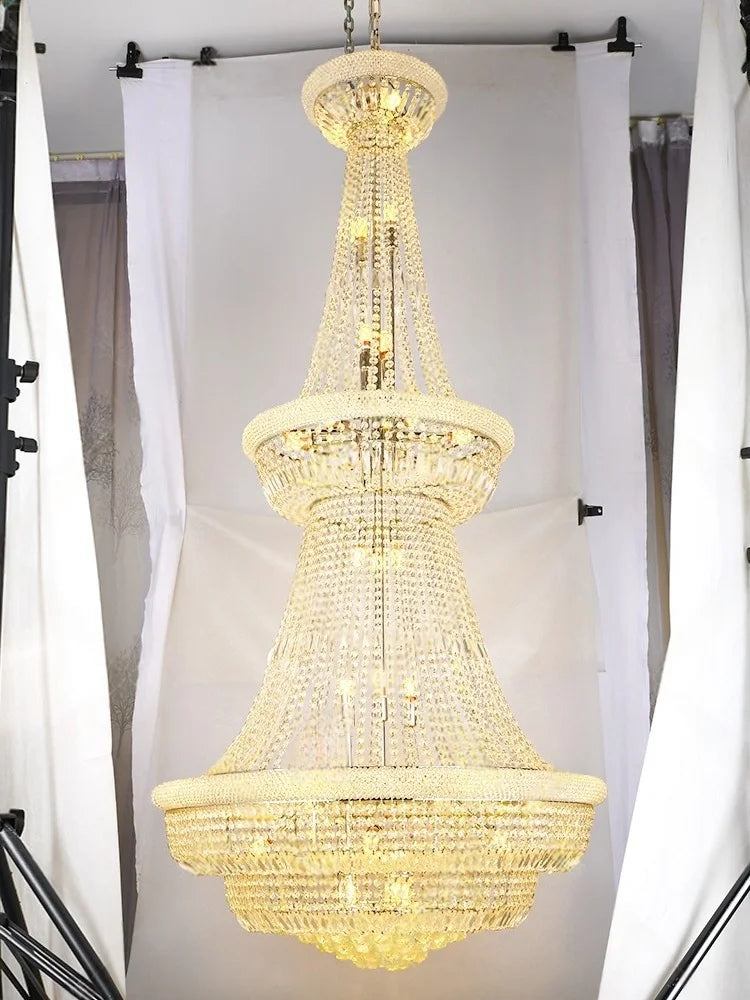 Afralia™ Luxury Loft Crystal Chandelier - Elegant Staircase European Style Large Chrome Pendant