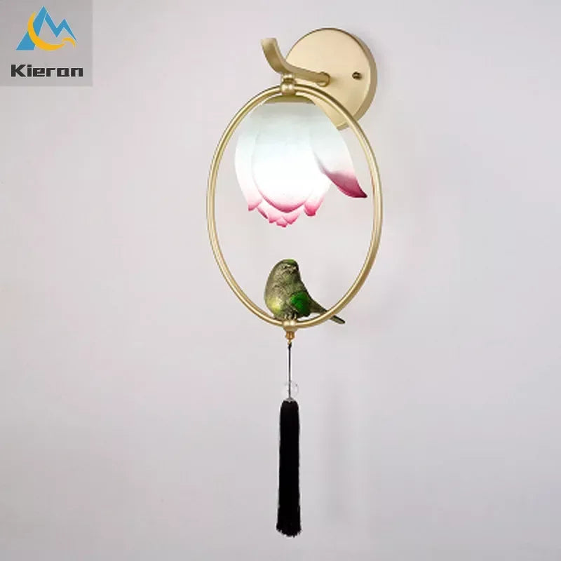 Afralia™ Nordic Lotus Bird LED Wall Lamp Iron Art Pendent Light Bedroom Living Room