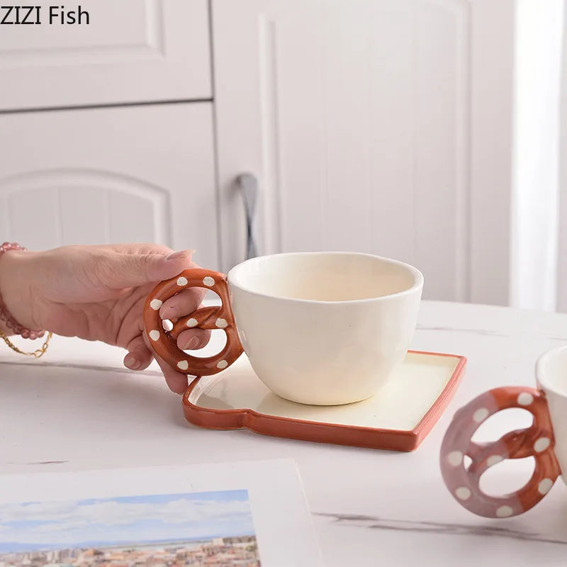 Afralia™ Alkali Water Biscuit Mug Ceramic Teacup & Saucer Set