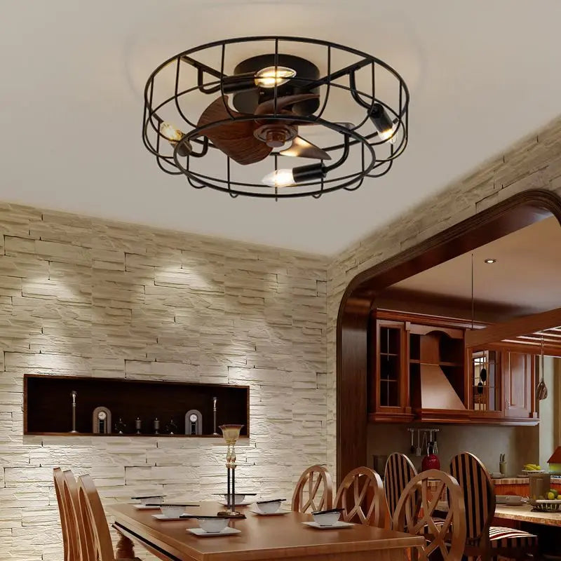 Afralia™ Retro Wrought Iron Ceiling Fan Light for Dining Room, Bedroom, and Study
