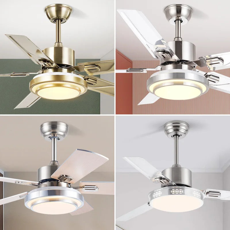 Afralia™ Stainless Steel 5-Blade Ceiling Fan Chandelier with LED Light - Strong Power, Silent Operation