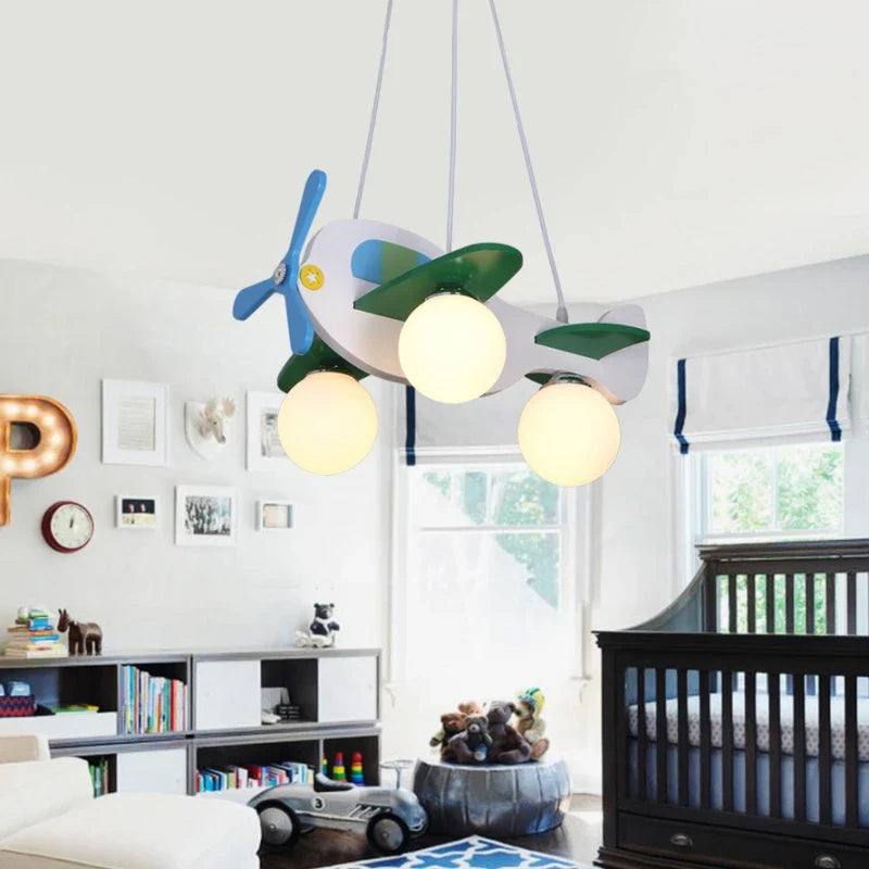 Afralia™ Wooden Airplane Chandelier for Boy's Room & Kindergarten - Creative & Modern Cartoon Lights