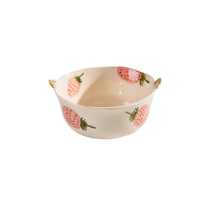 Afralia™ Strawberry Ceramic Noodle Bowl - 8 inch Pretty Anti-scald Cute Design