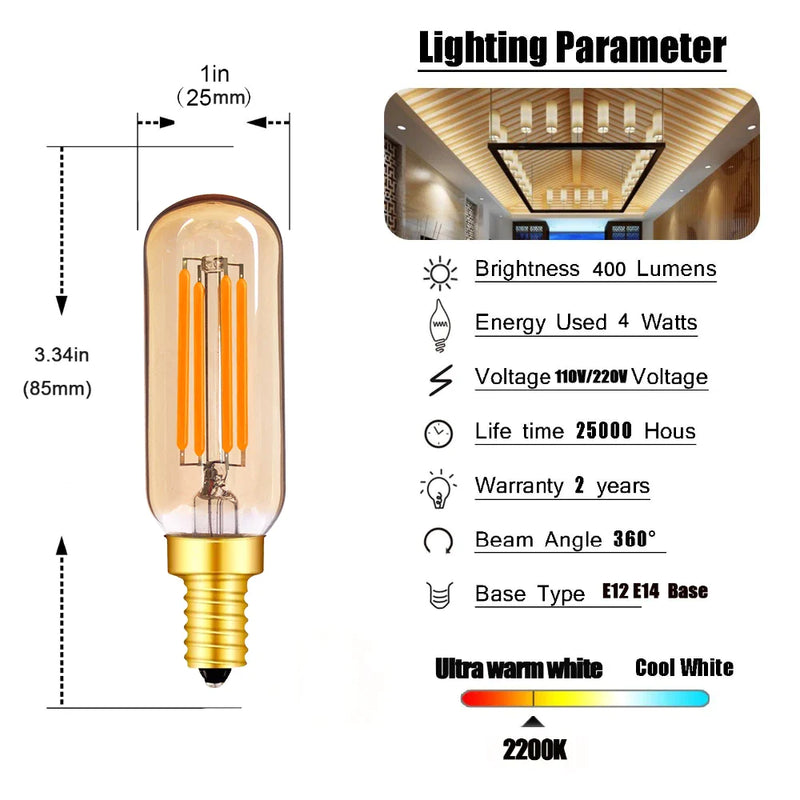 Afralia™ Retro LED Filament Tubular Lamp Bulb 4W E12 E14 Dimmable Chandelier 2200K