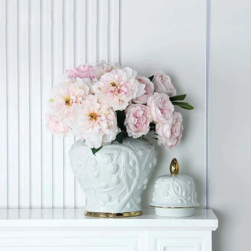 Afralia™ Embossed Flower Ceramic Ginger Jar Vase - Home Decor Storage Tank