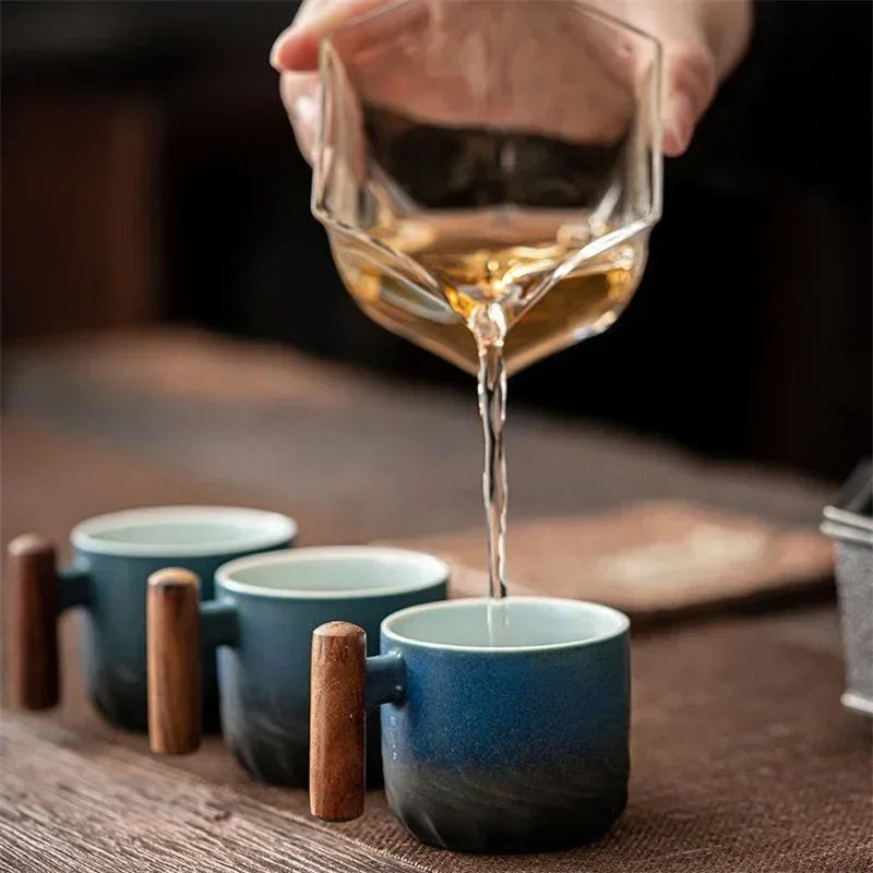 Afralia™ Retro Ceramic Coffee Cup Tea Mug with Gradient Glaze & Wooden Handle