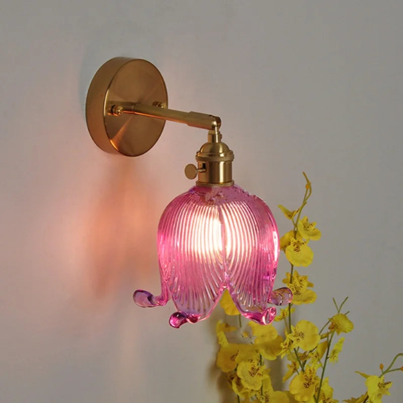 Afralia™ Loft Amber Glass LED Wall Light Fixture with Vintage Knob Switch