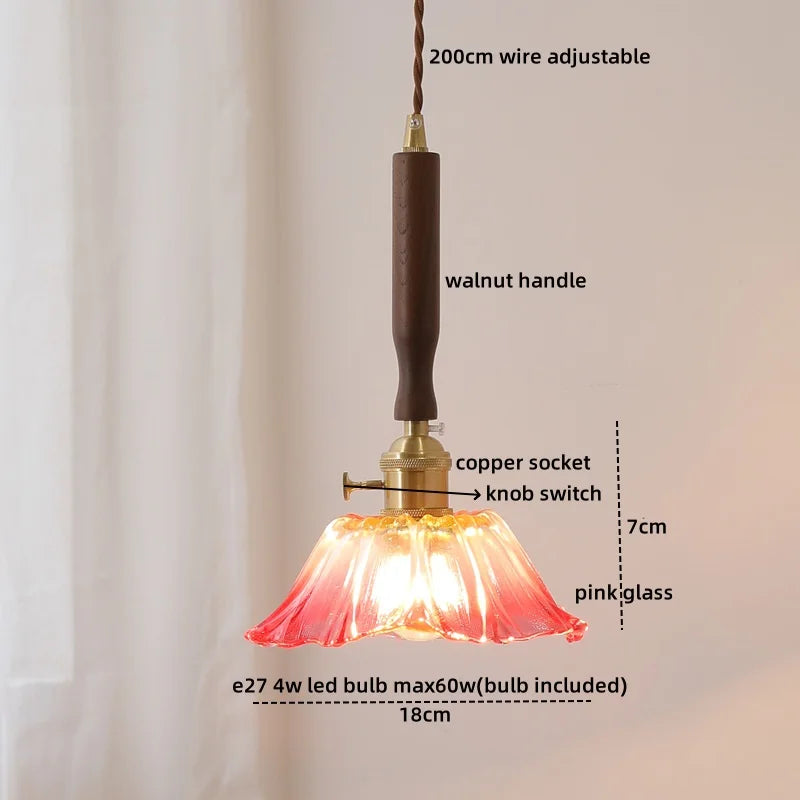 Afralia™ Glass Walnut LED Pendant Lamps: Modern Copper Lighting for Living Room, Bedroom, and Corridor