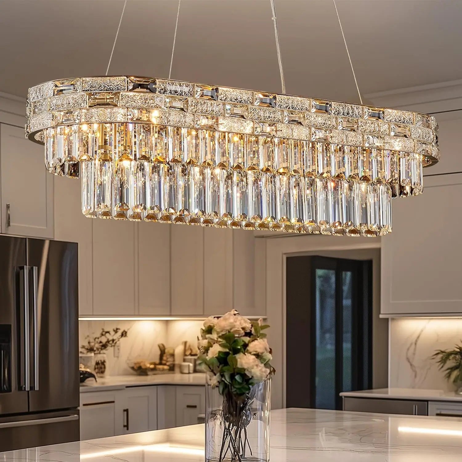 Afralia™ Gold Crystal Chandelier for Luxury Living Room & Kitchen Island
