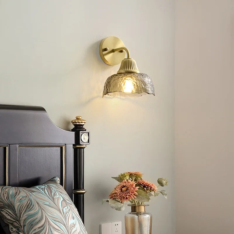 Afralia™ Copper Glass LED Wall Lamp Japanese Style Home Decor Fixture