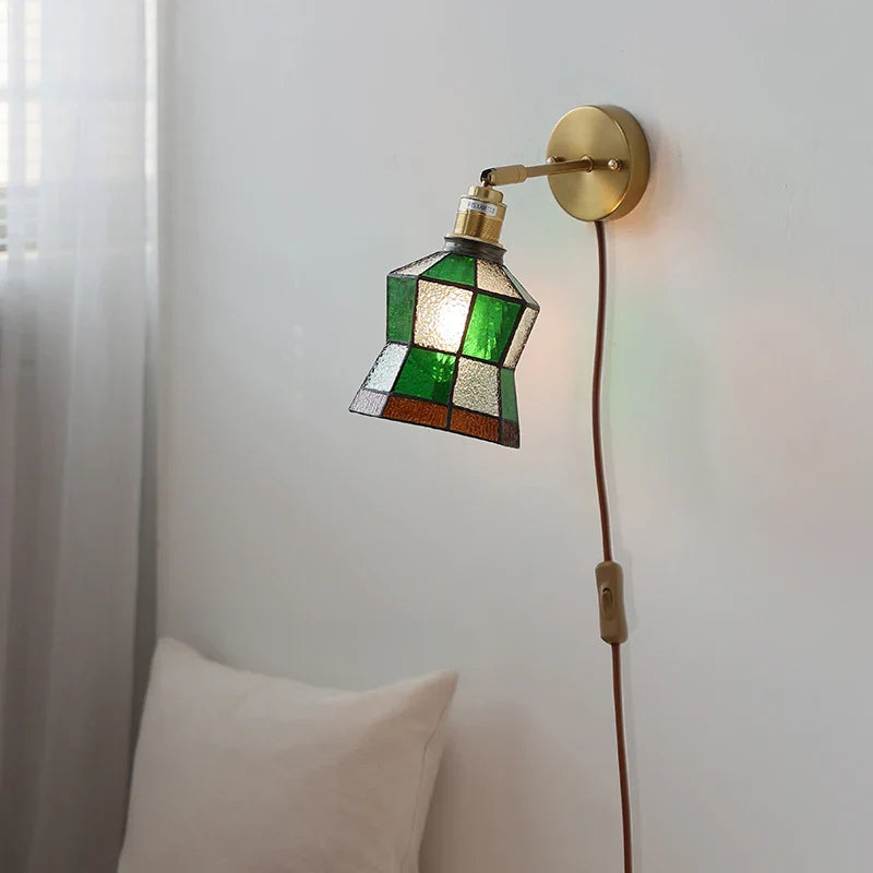 Afralia™ Tiffany Glass LED Wall Lamp with Pull Chain Switch