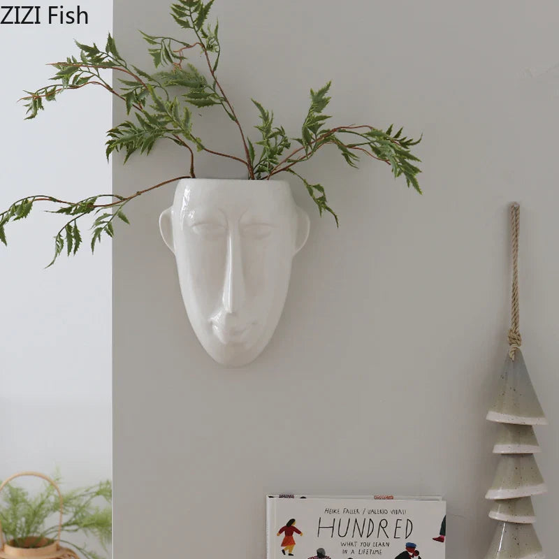 Afralia™ Abstract Human Face Ceramic Vase Plant Pot Room Decoration