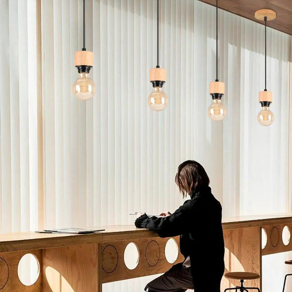 Afralia™ Nordic LED Pendant Light Iron Wooden Minimalist Ceiling Hanging Lamp