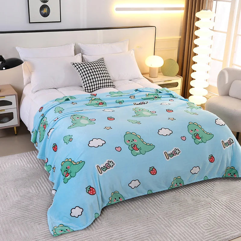 Afralia™ Dinosaur Patterns Snowflake Velvet Blanket in Various Sizes for Home/Office