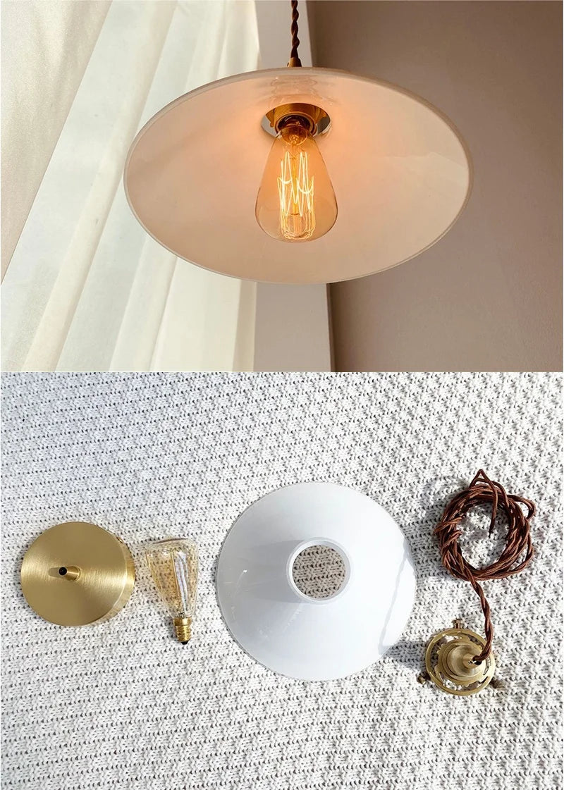Afralia™ White Glass LED Pendant Lamp Nordic Modern Copper Socket Hanging Lights