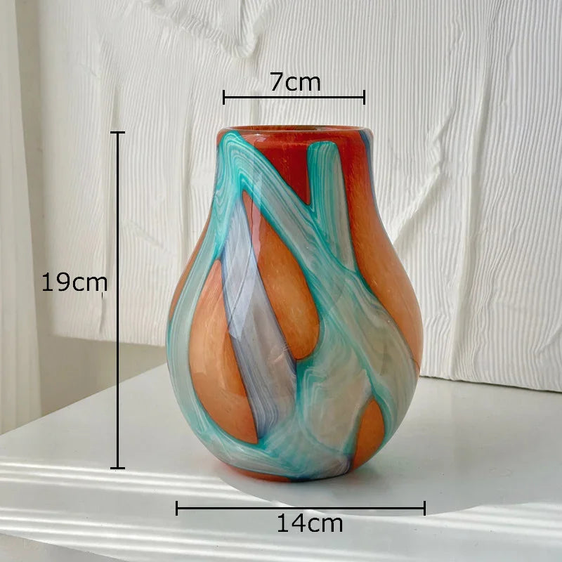 Afralia™ Striped Glass Vase Desk Decoration with Artificial Flowers