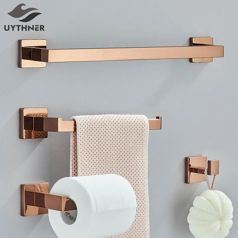 Afralia™ Rose Gold Bathroom Hardware Set: Hook, Rail, Shelf, Holder, Accessories