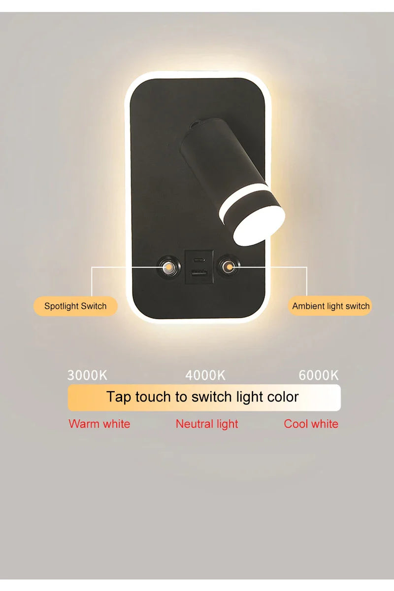 Afralia™ Wall Lamp: USB Charging, Bedside Lighting for Bedroom, Living Room, Hotel, Dining Room