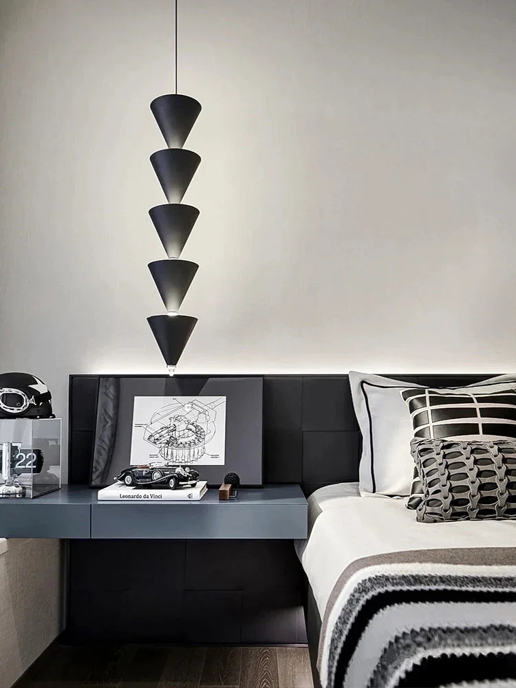 Afralia™ Cream Bedroom Chandelier: Minimalist Designer Conical Long Line Branched Light Fixture