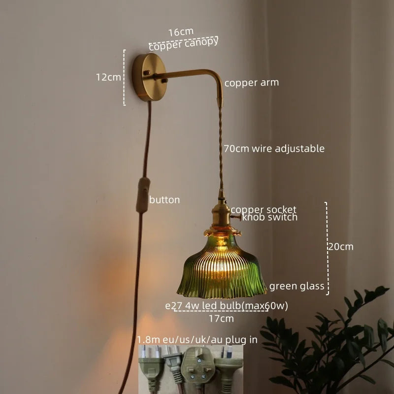 Afralia™ LED Wall Lamp Glass Copper Arandelas Para Parede Retro Style for Living Room