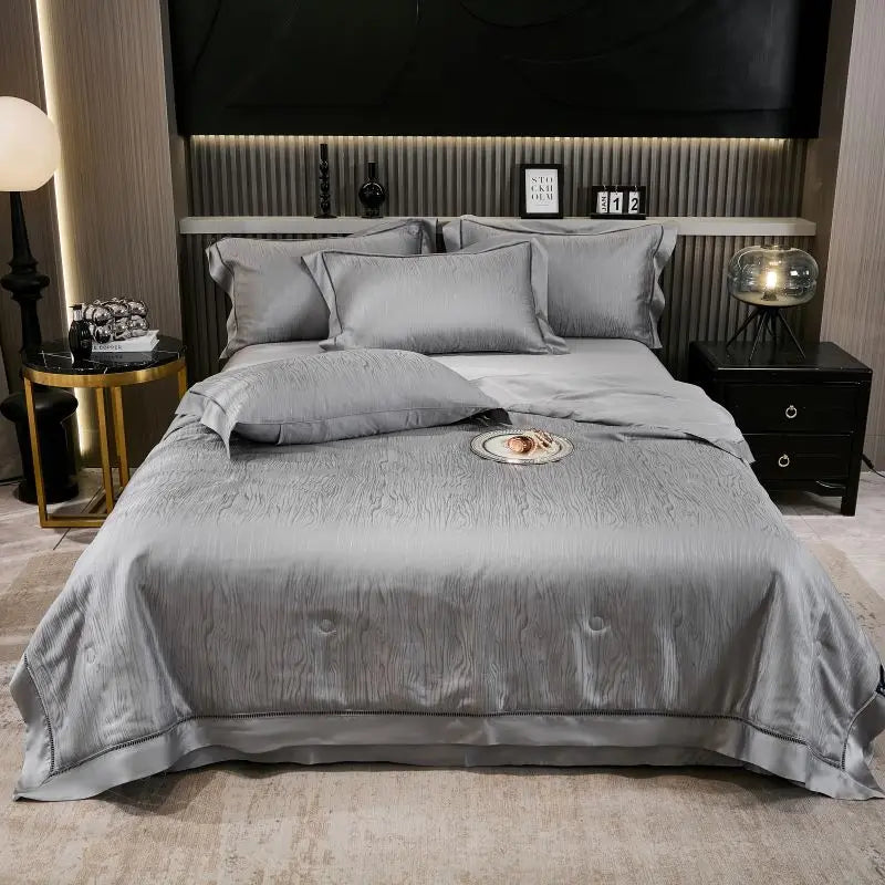 Afralia™ Eucalyptus Fiber Jacquard Summer Quilt Set with Soft Silky Comforter, Sheet, Pillowcases