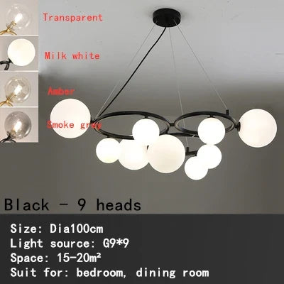 Afralia™ Black Magic Bean Ceiling Chandelier with Golden Lamp Body Glass Pendant Light