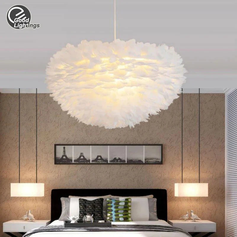 Afralia™ White Goose Feather Pendant Chandelier - Modern Design Bedroom Dining Room Ceiling Light