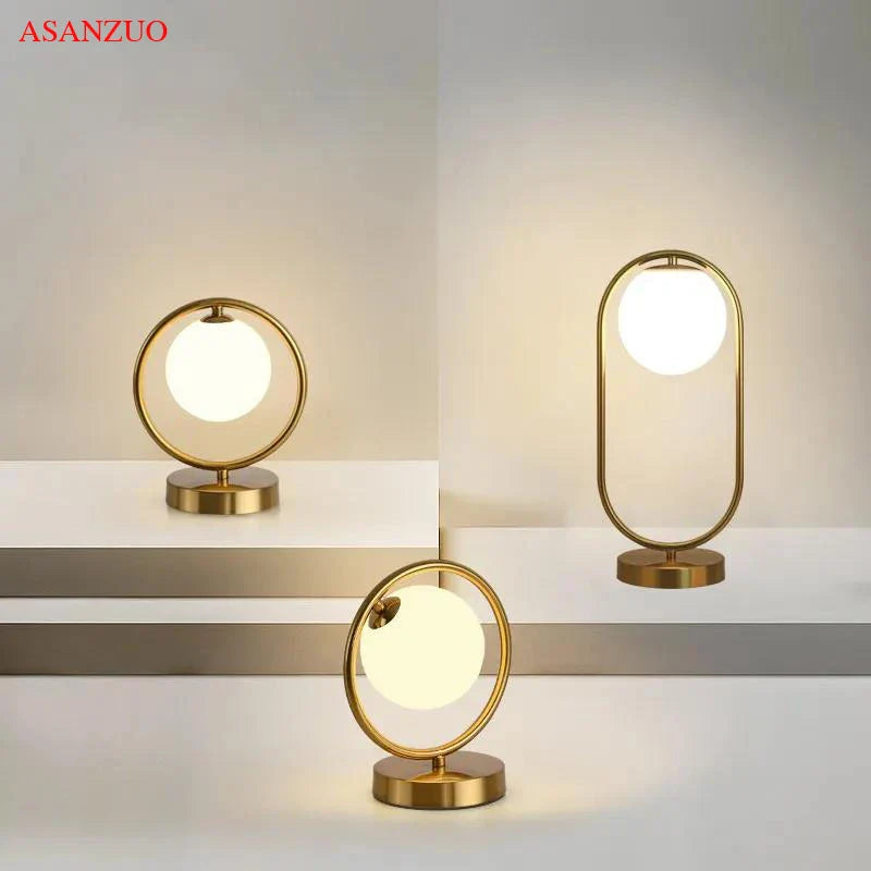 Afralia™ Brass Glass LED Table Lamp | Modern Bedside Reading Desk Light