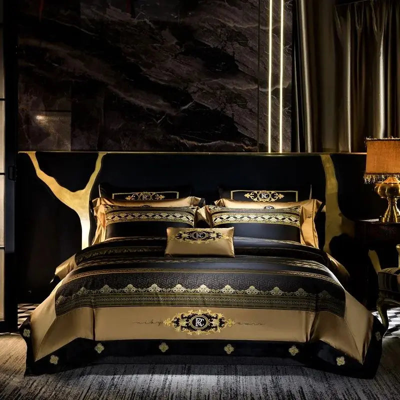 Afralia™ Luxury Embroidery Brocade Cotton Bedding Set with Duvet Cover, Sheet, and Pillowcases