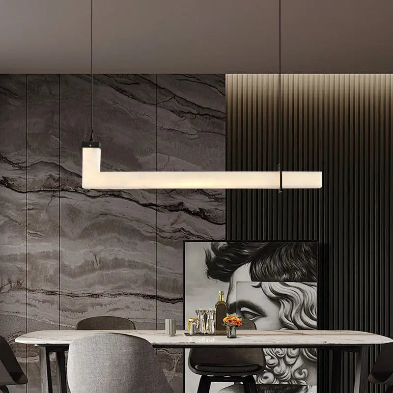 Afralia™ Marble Right Angle Pendant Lights Belt - Luxury Black Stone Hanglamp for Dining & Kitchen