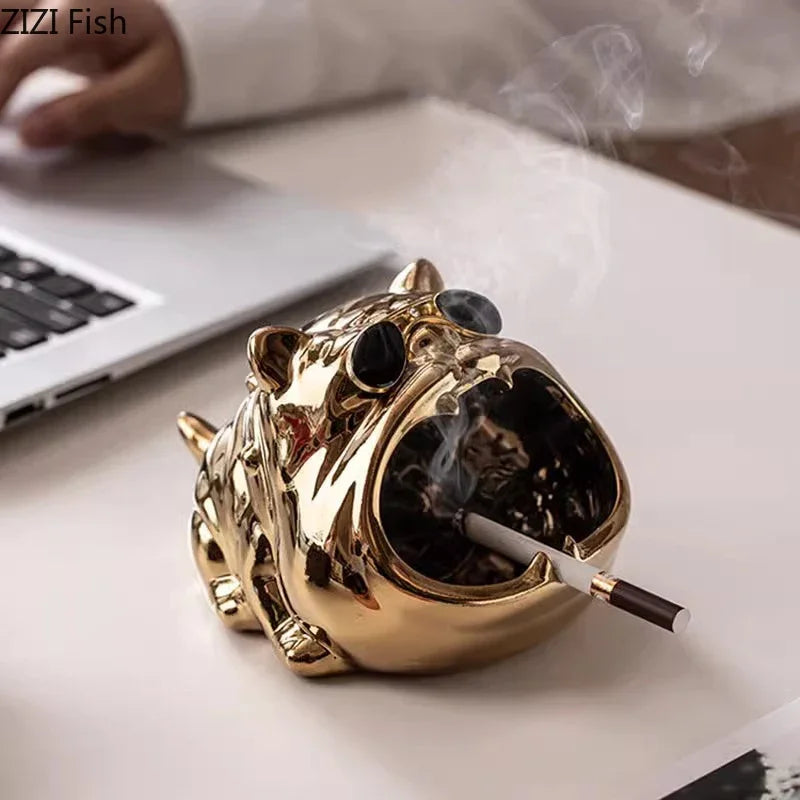 Afralia™ Bulldog Ceramic Ashtray - Desktop Smoking Accessories for Weed - Portable Ashtray Gift