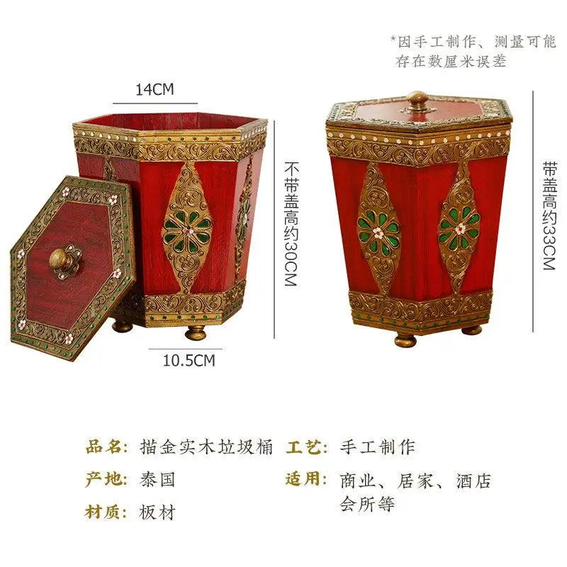 Afralia™ Wood Lid Trash Can Large Bedroom Kitchen Living Room Waste Bin