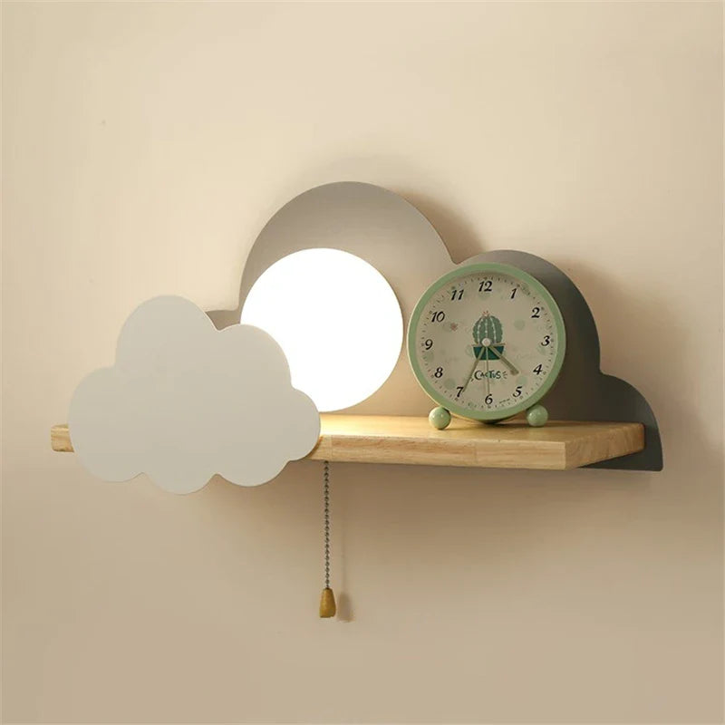 Afralia™ Cloud Moon Wall Lamp with Pull Switch, Cartoon Style for Modern Home Decor