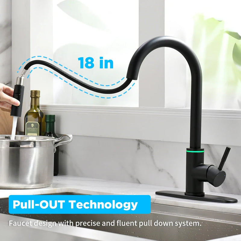 Afralia™ Black Brass LED Kitchen Faucet, Single Handle Hot&Cold Water Mix Tap