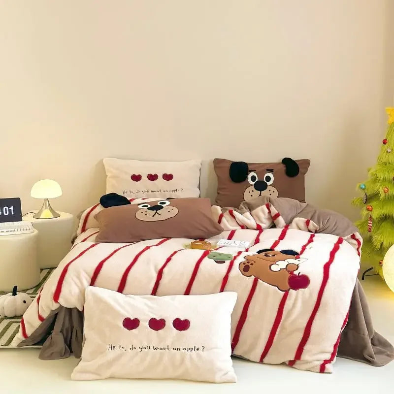 Afralia™ Cozy Autumn Winter King Size Duvet Set with Velvet Blanket Cover