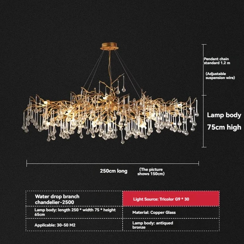 Afralia™ French Crystal Chandelier for Dining Room: Elegant Copper Branch Ceiling Light