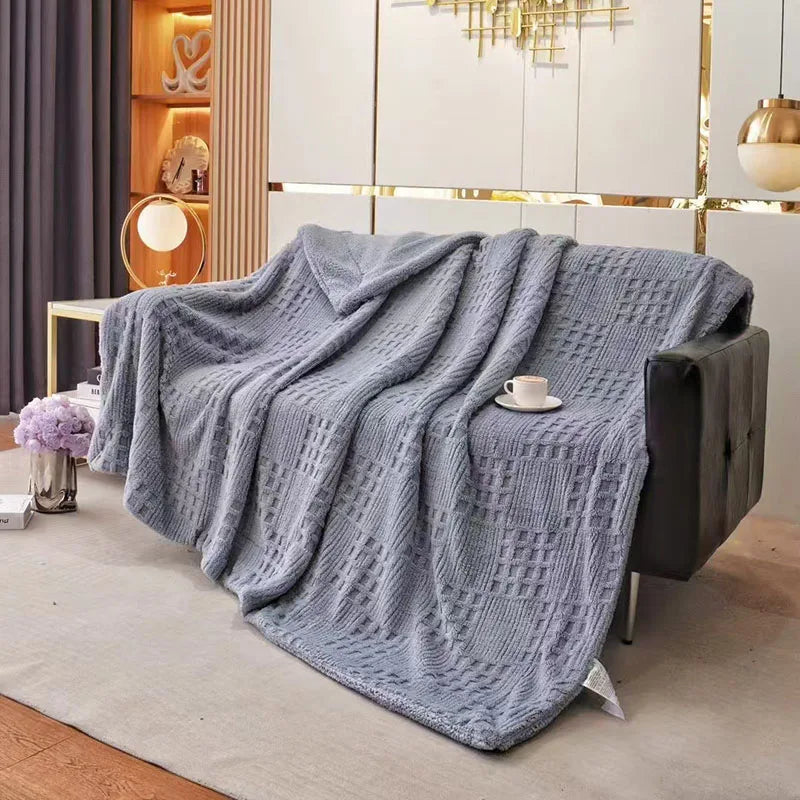 Afralia™ Double-Layer Coral Fleece Blanket: High-Quality, Solid Color, Cozy Lamb Wool for Bed, Sofa