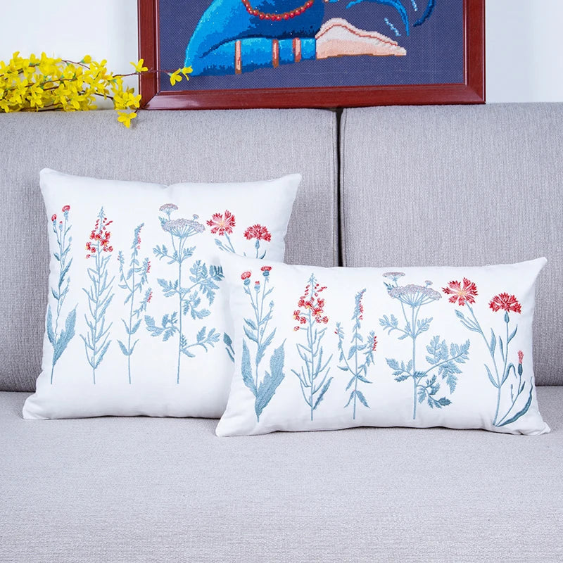 Afralia™ Floral Cotton Embroidery Cushion Cover 30x50cm 45x45cm