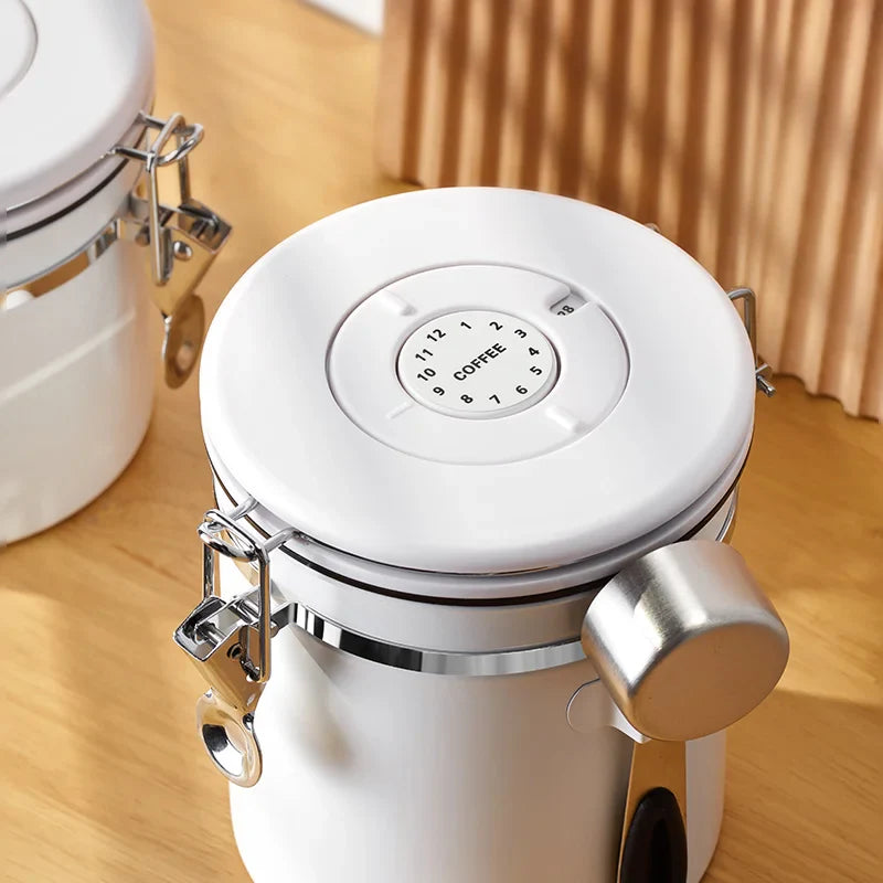 Afralia™ Stainless Steel Coffee Bean Storage Jug Vacuum Sealed Moisture-proof Cereals Organizer