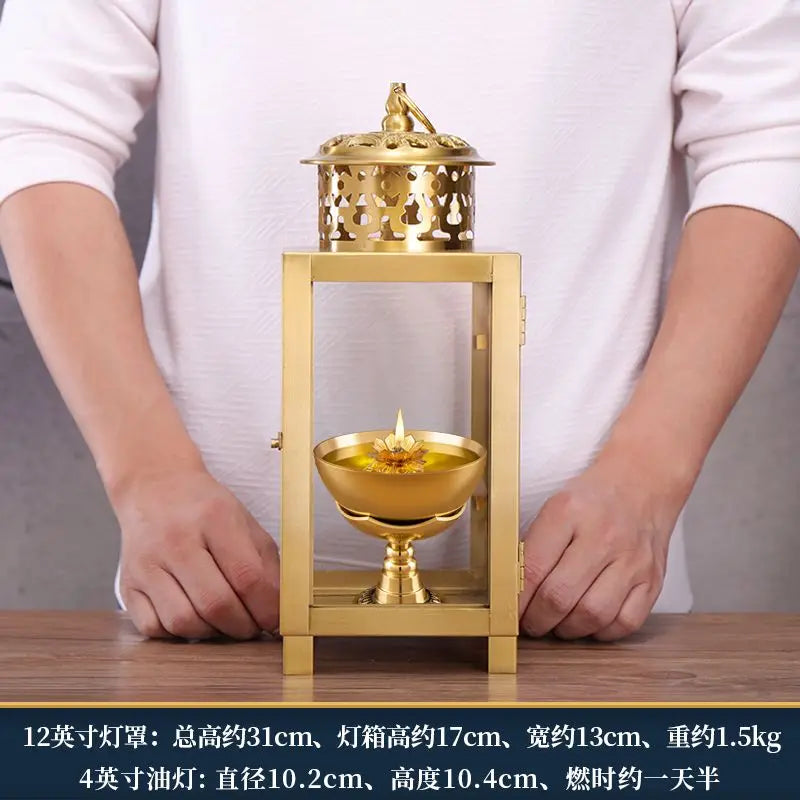 Afralia™ Copper Oil Lamp for Worship with Windproof Design and Pure Ghee