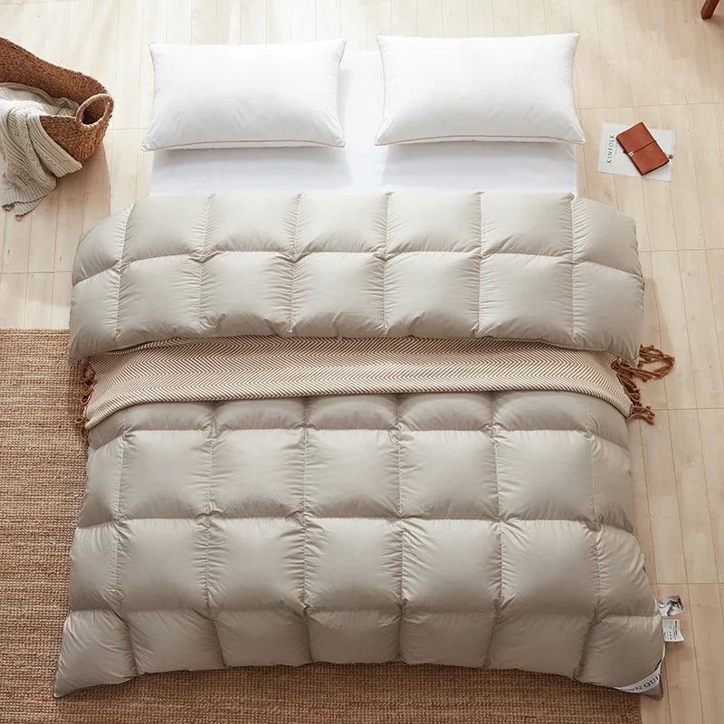 Afralia™ Luxe Cotton Cover White Goose Down Comforter, 5 Star Hotel Bedspread