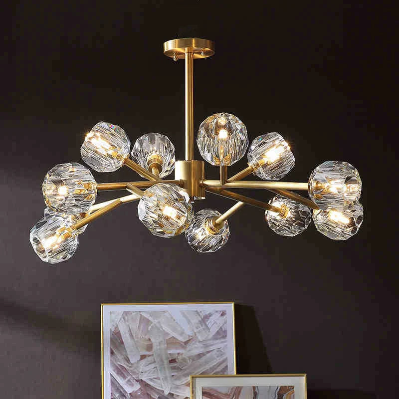 Nordic Crystal Chandelier by Afralia™ - Golden Pendant Lighting Fixture for Living Room