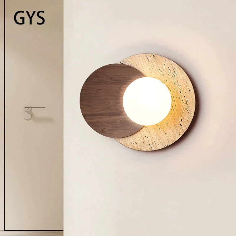 Afralia™ Cream Style LED Wall Lamp for Bedroom, Soft Light Wood Stone Design