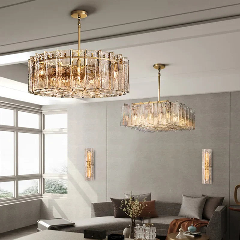 Afralia™ LED Gold Smoky Gray Glass Chandelier - Creative Living Room Ceiling Fixture