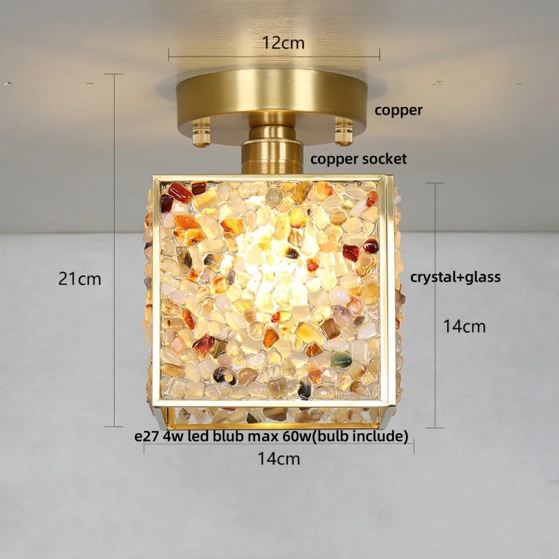 Afralia™ Crystal Glass LED Ceiling Light Copper Canopy Nordic Modern Design